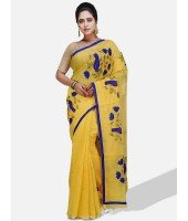 Women`s Bengal Cotton Traditional Bengali Handloom Cotton Silk Tant Saree Bird Design With Blouse Piece (Yellow)