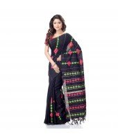 DESH BIDESH Women`s Bengali Khesh Pure Cotton Handloom Saree Diamond Designed With Blouse Piece(Black)