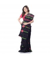 DESH BIDESH Women`s Bengali Khesh Pure Cotton Handloom Saree Diamond Designed With Blouse Piece(Black)