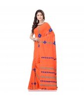 DESH BIDESH Women`s Bengali Khesh Pure Cotton Handloom Saree Diamond Designed With Blouse Piece(Orange)