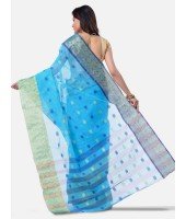 Women Ganga Jamuna Bengal Handloom Cotton Tant Saree Without Blouse Piece (DBGANGAJ4_blue_golden)