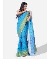  Women Ganga Jamuna Bengal Handloom Cotton Tant Saree Without Blouse Piece (DBGANGAJ4_blue_golden)