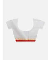 Women`s Bengal Garad Silk Saree Fine Smooth Garad With Blouse Pcs. Handmade Exclusive Kalka with Whole Body Design (White and Red)