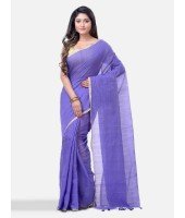  Women`s Cotton Silk and Bengal Soft Khadi Cotton Mix Ghicha Handloom Saree With Blouse Piece (Purple)