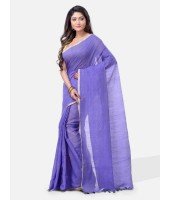  Women`s Cotton Silk and Bengal Soft Khadi Cotton Mix Ghicha Handloom Saree With Blouse Piece (Purple)