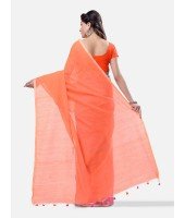 Women`s Cotton Silk and Bengal Soft Khadi Cotton Mix Ghicha Handloom Saree With Blouse Piece (Orange Grey Pink)   