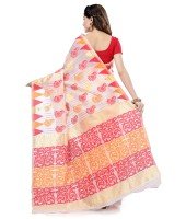 Women`s Handloom Soft Resham Dhakai jamdani Bengal Cotton Silk Tant Saree Whole Body Kolka Design with Blouse Pcs (Red Orange)