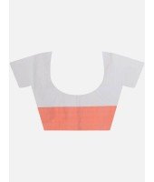 Women's Traditional Bengali Cotton Handloom Sakuntala Tant Saree of Bengal with Blouse Piece (Orange White)