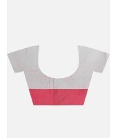 Women's Traditional Bengali Cotton Handloom Sakuntala Tant Saree of Bengal with Blouse Piece (Pink White)