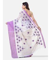  Pure Cotton Handloom Traditional Khadi Bengali Tant Saree Very Soft Cotton Materials Star Design With Blouse Piece (Purple White)