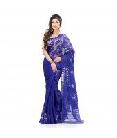 Desh Bidesh Women`s Traditional Bengal Handloom Tant Dhakai Jamdani Cotton Saree Whole Body Design(Blue)