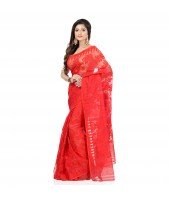 Desh Bidesh Women`s Traditional Bengal Handloom Tant Dhakai Jamdani Cotton Saree Whole Body Design(Red)