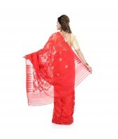 Desh Bidesh Women`s Traditional Bengal Handloom Tant Dhakai Jamdani Cotton Saree Whole Body Design(Red)