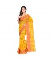  DESH BIDESH Women`s Traditional Bengal Tant Woven Bee Kolka Design Pure Handloom Cotton Saree Without Blouse Piece (Yellow)