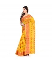  DESH BIDESH Women`s Traditional Bengal Tant Woven Bee Kolka Design Pure Handloom Cotton Saree Without Blouse Piece (Yellow)