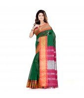 DESH BIDESH Women`s Handloom Cotton Silk Saree Jacquard Maheswari Design Zari Work With Blouse Piece(Green Pink)