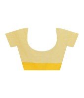 Women`s Traditional Bengali Handloom Tant Pure Cotton Saree Pompom Desigined With Blouse Piece (Yellow White)