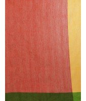 Women`s Traditional Bengali Handloom Tant Pure Cotton Saree with Pom Pom lace Designed With Blouse Piece (Green Yellow Red)