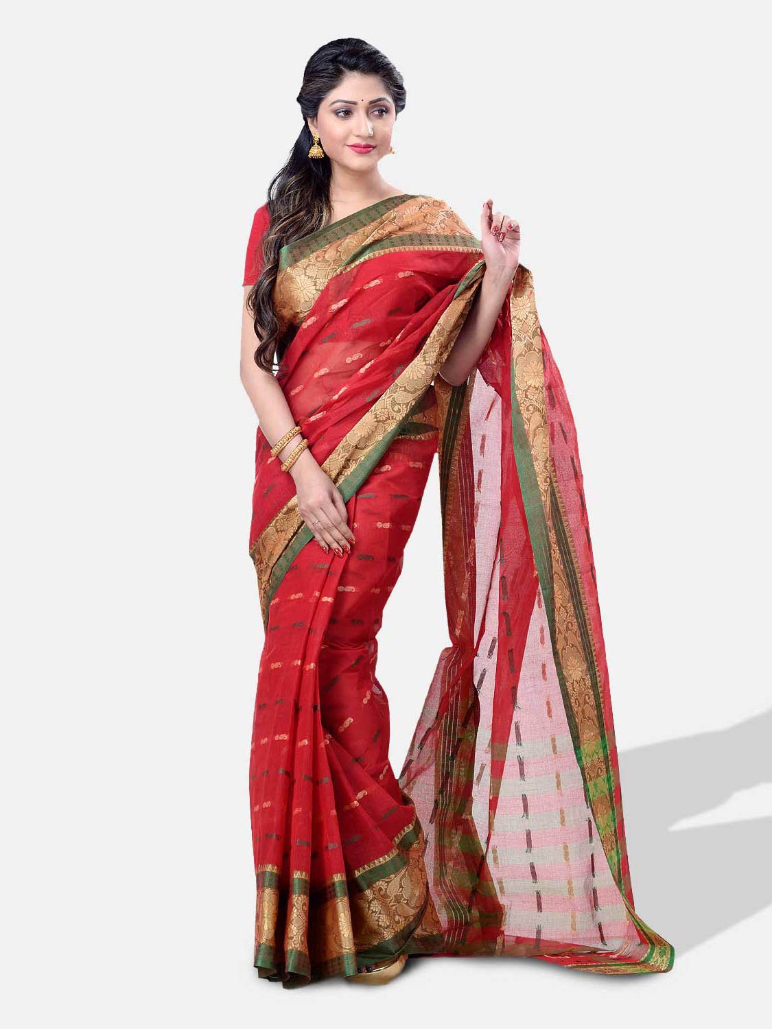 Women Pure Cotton Traditional Handloom Handmade Woven Noksa Design Bengal Tant Saree Without Blouse Pcs